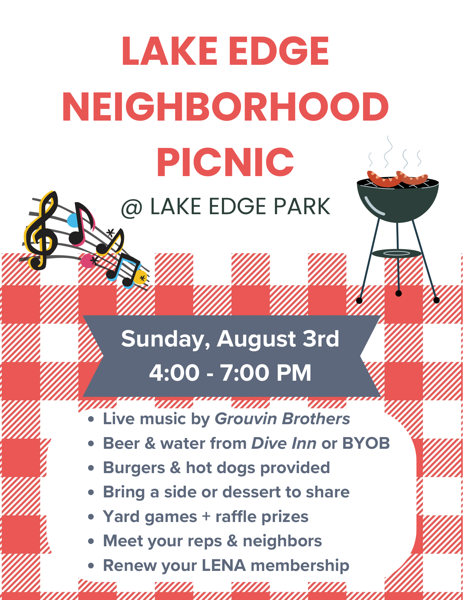 LENA Picnic Poster. August 3rd 2025.