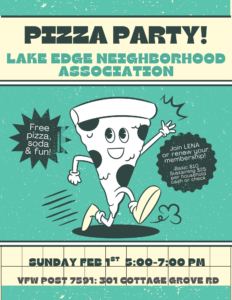 LENA Pizza Party. Sunday Feb 1st.